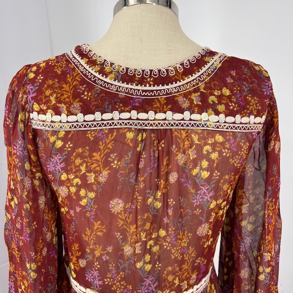 Free People Small Floral Embroidered Sheer‎ Cottage Hippie Boho Duster Dress - Picture 5 of 8